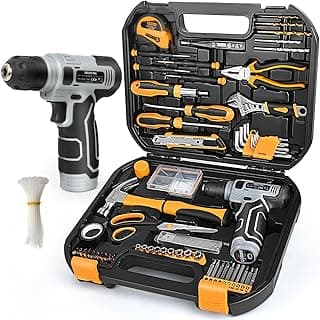 Upgraded 180 Piece Tool Set, Tool Kit with 8V Cordless Drill Set, General Household Hand Drill Kit for Men and Women, Plastic Storage Toolb...