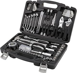 Amazon Basics 131-Piece General Household Hand Tool Set with Storage Case for Home Repair, Portable