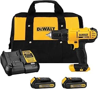 DEWALT 20V Max Cordless Drill Driver Set, 2 Speed, High Performance Motor, Includes 2 XR 1.3Ah Li-Ion Batteries, Charger and Contractor Bag...
