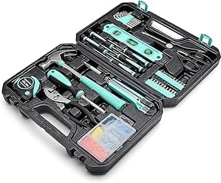 Amazon Basics 142-Piece Household Tool Kit for Home Repair, Hand Tools with Storage Case, 13.39 x 9.25 x 2.95 inch, Turquoise