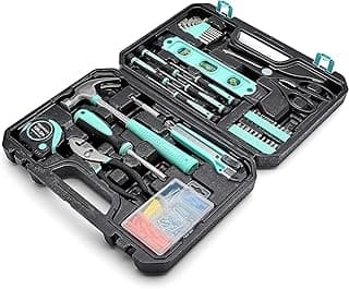 Amazon Basics 142-Piece Household Tool Kit for Home Repair, Hand Tools with Storage Case, 13.39 x 9.25 x 2.95 inch, Turquoise