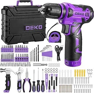 151PC DEKO Household Tool Set with 12V Cordless Drill Driver, Home Repair Kit Includes Hammer, Adjustable Wrench, Pliers, Screwdrivers & Dr...