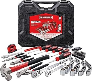 CRAFTSMAN 102-Piece Tool Kit for Home and Car, Durable Hand Tools Set with SAE and Metric Socket Set, Screwdrivers, Wrench, Hammer, Pliers,...